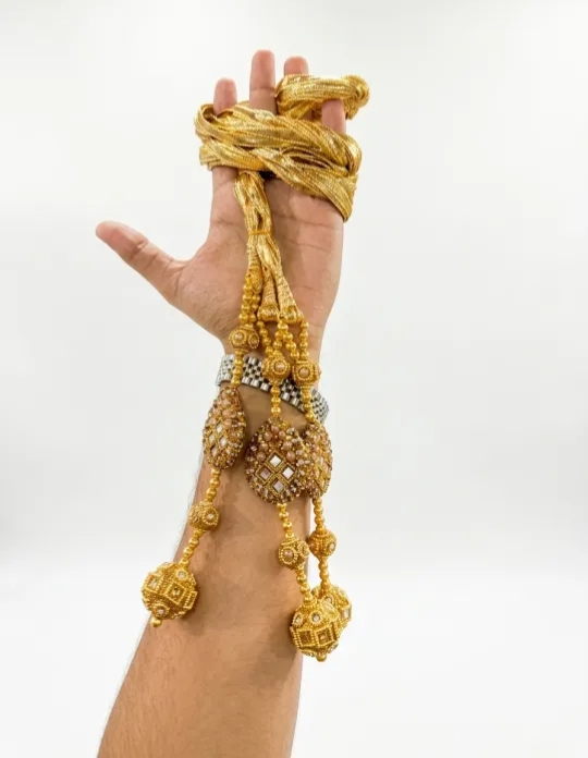 Traditional Punjabi Paranda for Women - Premium Gold & Silver Gota Hair Tassel with Latkan, Jhumka & Mirror Work | Bridal Mehndi, Mayon, Wedding & Festive Hair Accessory Braiding Ponytail Dori (Pack of 1)