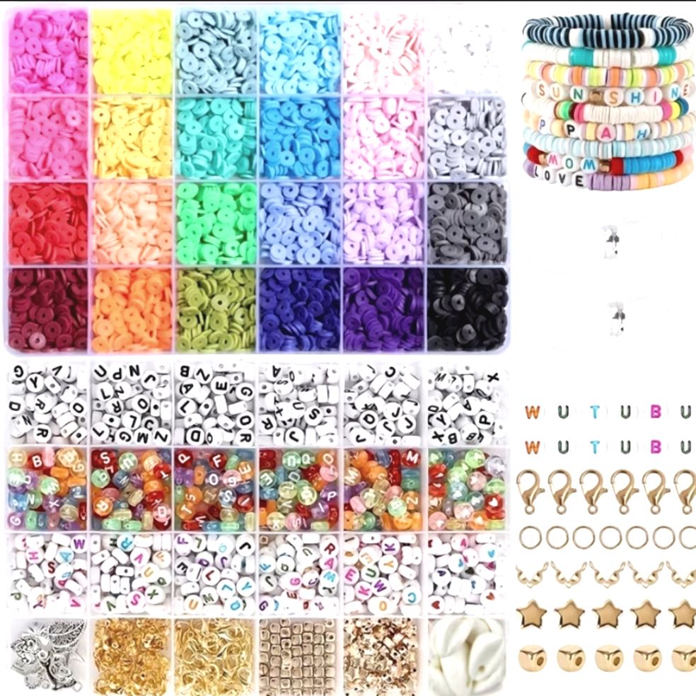 1500-4500-9700pcs Clay Beads Bracelet Making Kit 6Mm Polymer Clay Beads for Jewelry Making, Friendship Bracelet Heishi Beads with Letter Beads Gift for Adults