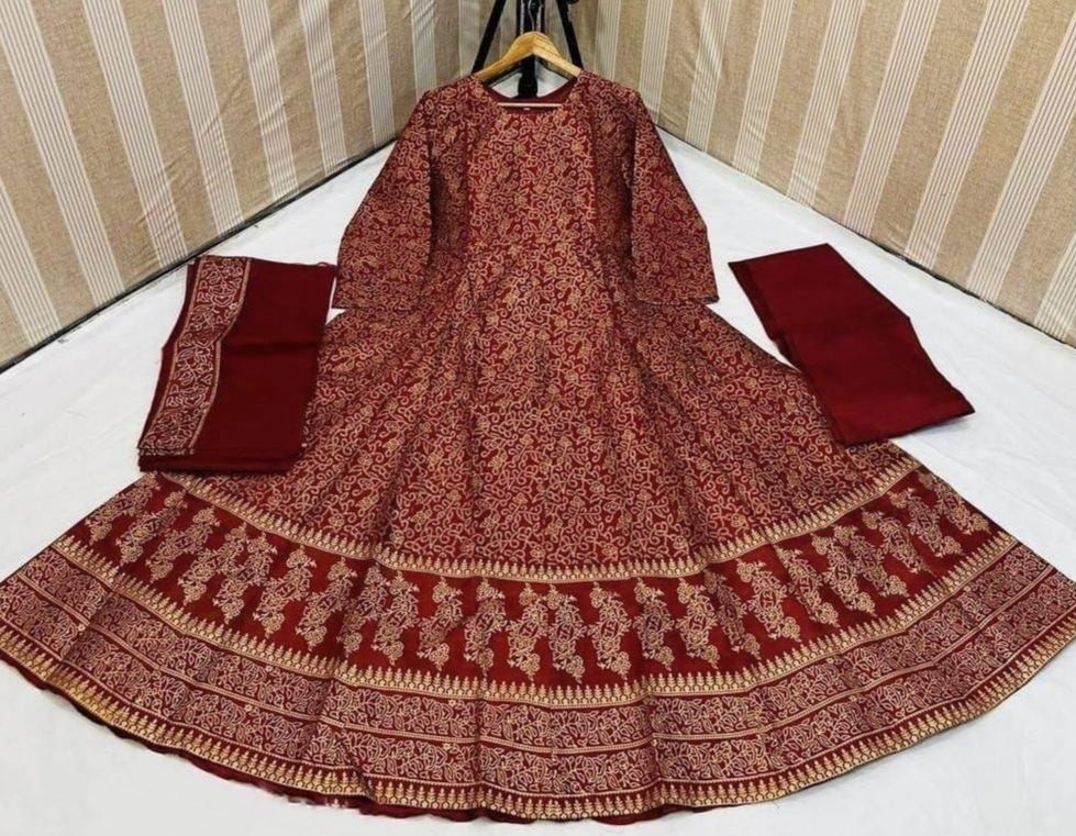 New Stylish Collection Stitched 3pc kataan Maxi Dress for women and Young Girls