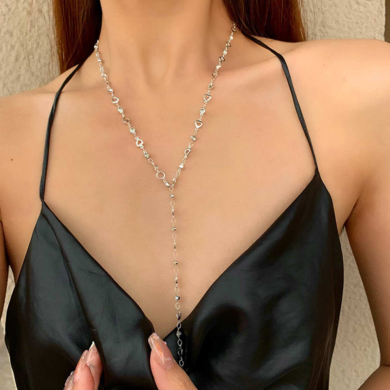 Fashion Colorful Glass Long Y-shaped Necklace Metal Collarbone Chain Gold Silver Color Tassel Necklace Party Body Jewelry