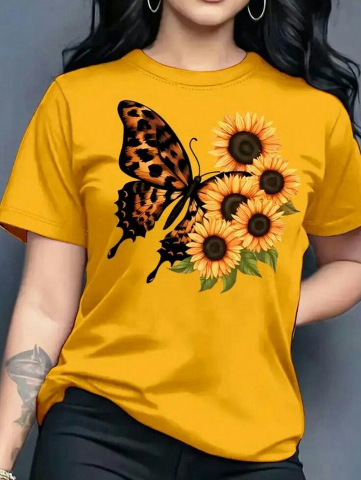 Half sleeve yellow t shirt for women's washible print