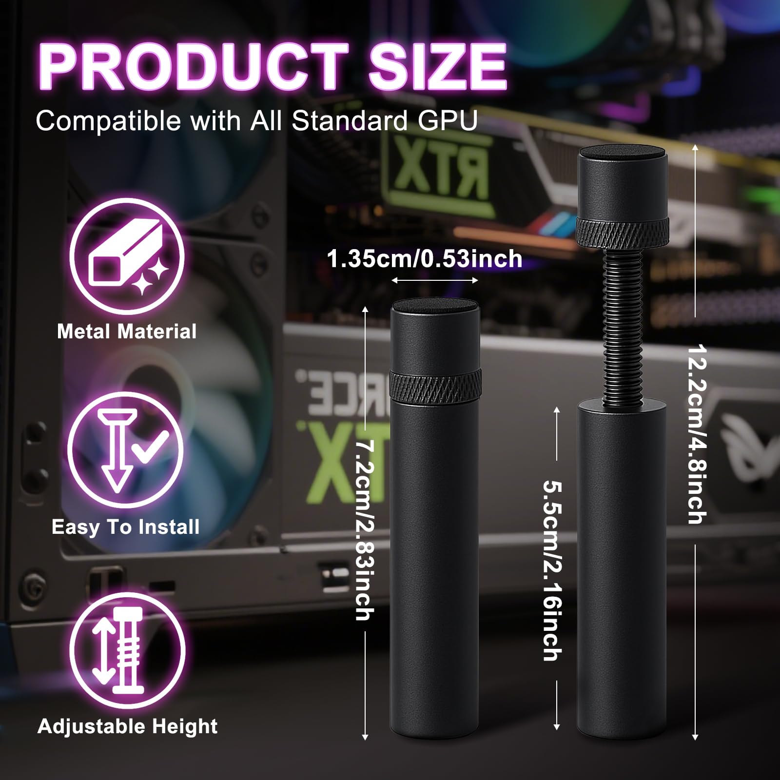 Aluminum Vertical Telescopic GPU Holder Rotating Magnetic Bracket Video Card Support Graphics Card Stand 27-120mm