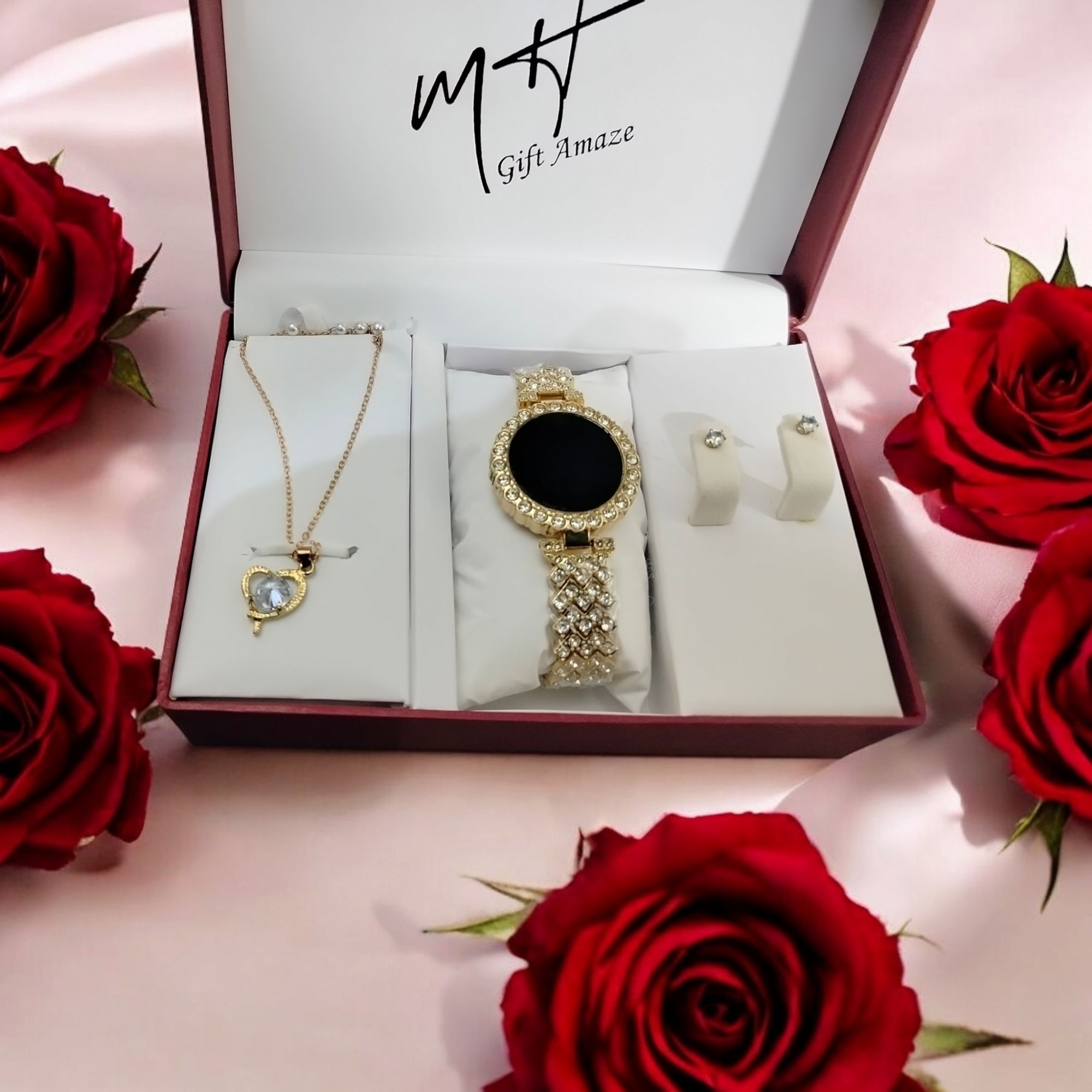 Jewellery For Women Girls Women's Fashion Trend Luxury Rhinestone Roman digital Watch Rhinestone Necklace with tops Best for Gift without box