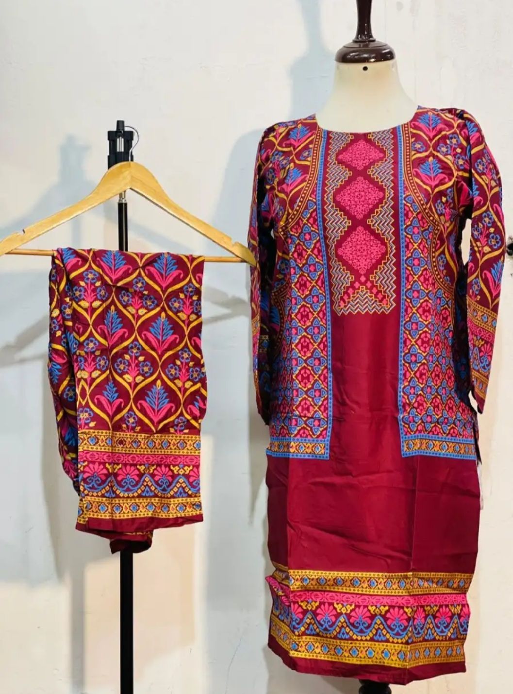 New stylish collection stitched 3D printed jacket 2pc dress for women and girls