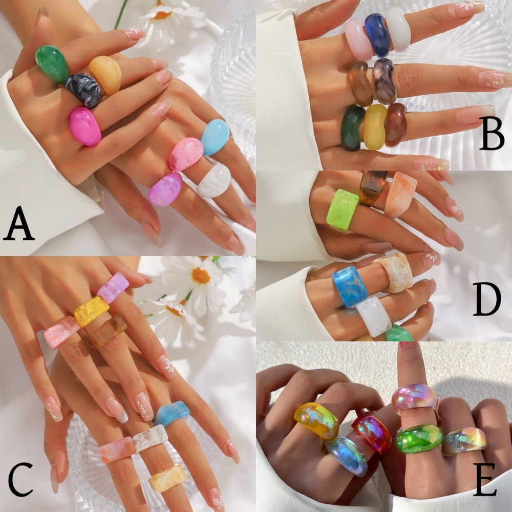 8Pieces/set Fashion Colorful Glossy Transparent Resin Rings For Women Men Mix Style Simple Personality Jewelry Party 
