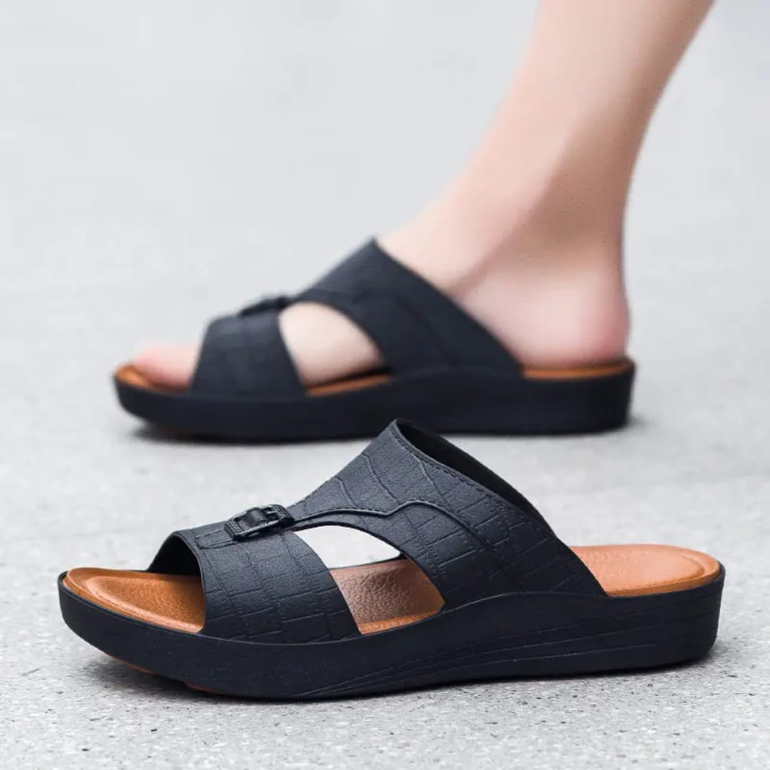 Men’s Trendy Jeans Chappal Black Denim Casual Sandals Soft Cushion Sole Comfortable Slip On Footwear for Gents
