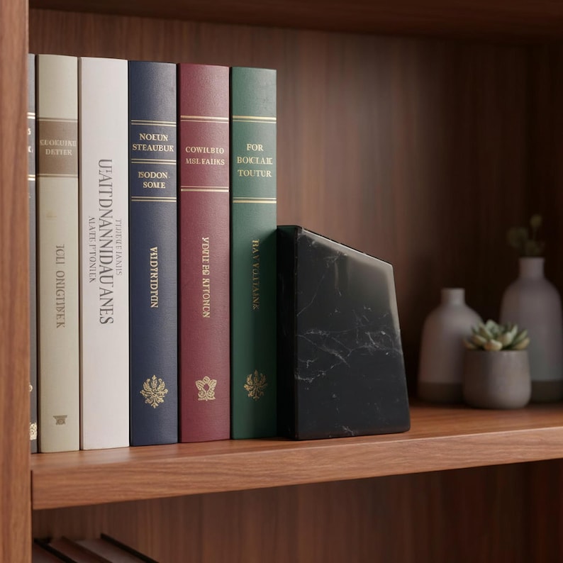 Alexander Black Marble Bookend - Polished Trapezoid Stone, Modern Home & Office Decor, Minimalist Marble Accent 2