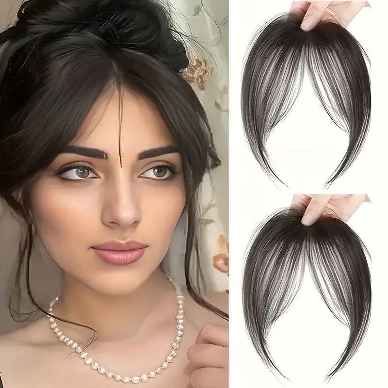 1 Pack of Bang Hairpiece for Women, Natural Top of the Head, Frontal Area, Synthetic Hair, Angular Air-Curled Bangs.