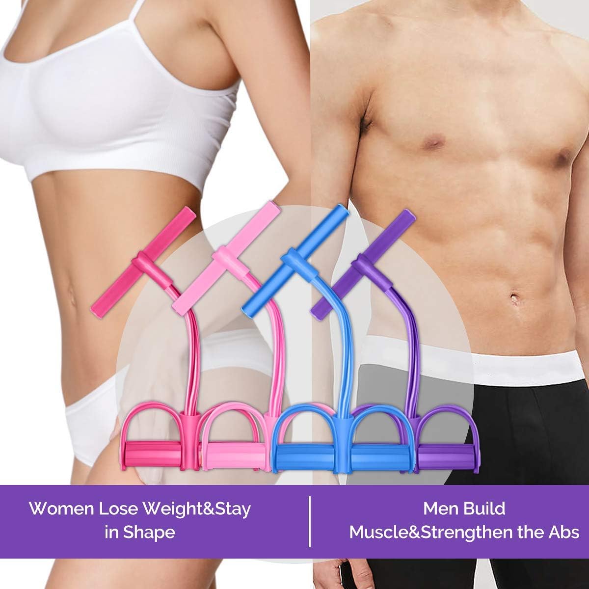 Tummy Trimmer Belly Fat Burner| Double Spring Pull Reducer Resistance Band with Foot Pedal| 4-Tube Elastic Yoga Abs Abdominal Workout Equipment for Weight Loss, Arm Muscle Builder & Core Strength Training – Home Gym Fitness Body Exerciser for Men & Women