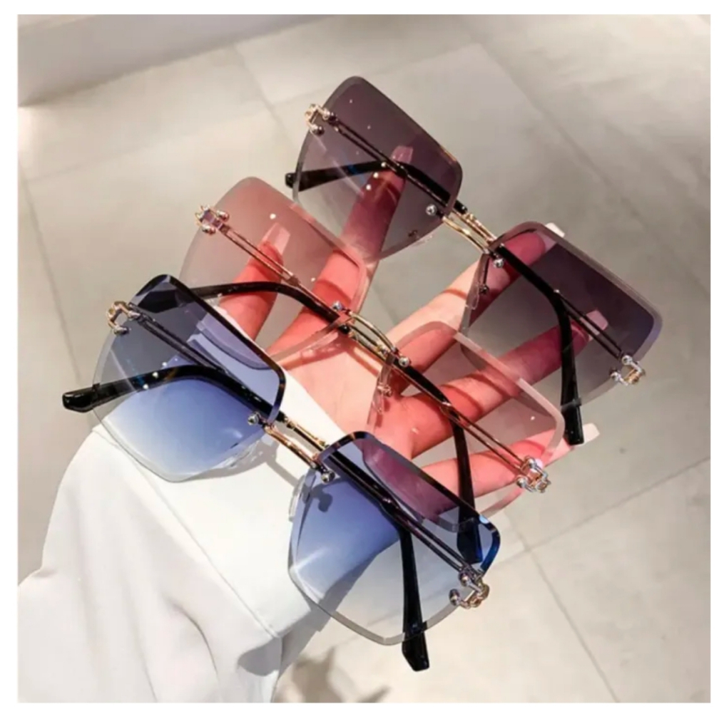 New Metal Rimles Glasses for Women.Best Sunglasses for Girls.Vintage Square Sunglasses With Gradient Lenses.