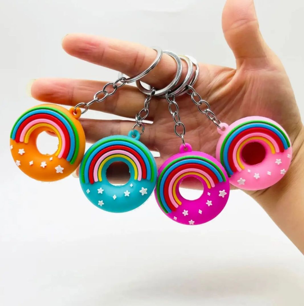 Donut Shape Rainbow Color Silicone Keychain Cute Key Ring Bag Backpack Accessory Gift