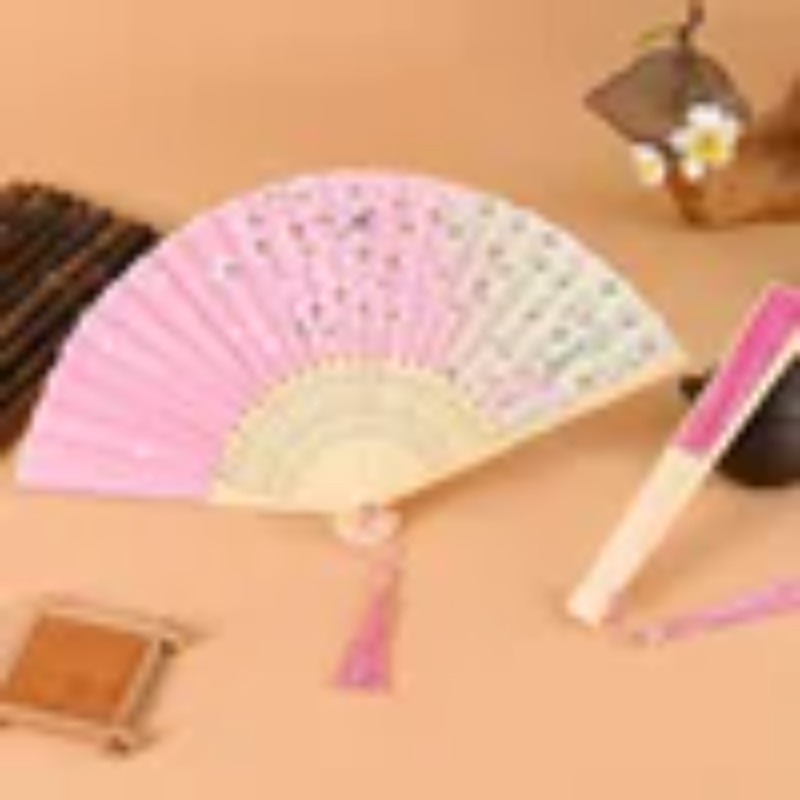 1Pc Vintage Silk Folding Fan Retro Chinese Japanese Bamboo Folding Fan Tassel Dance Hand Fan Home Decoration Ornament Craft 