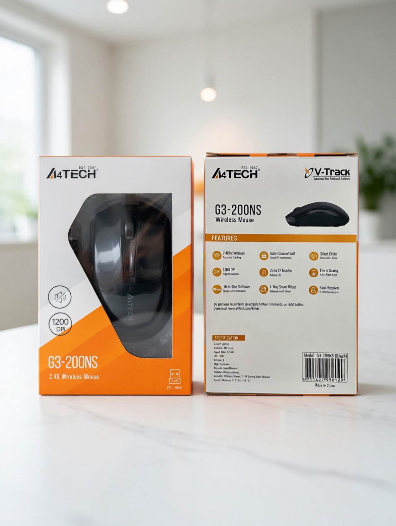 A4Tech G3-200NS Wireless Mouse | 2.4GHz | 1200 DPI | Silent Click | Nano USB Receiver | Long Battery Life | PC & Mac