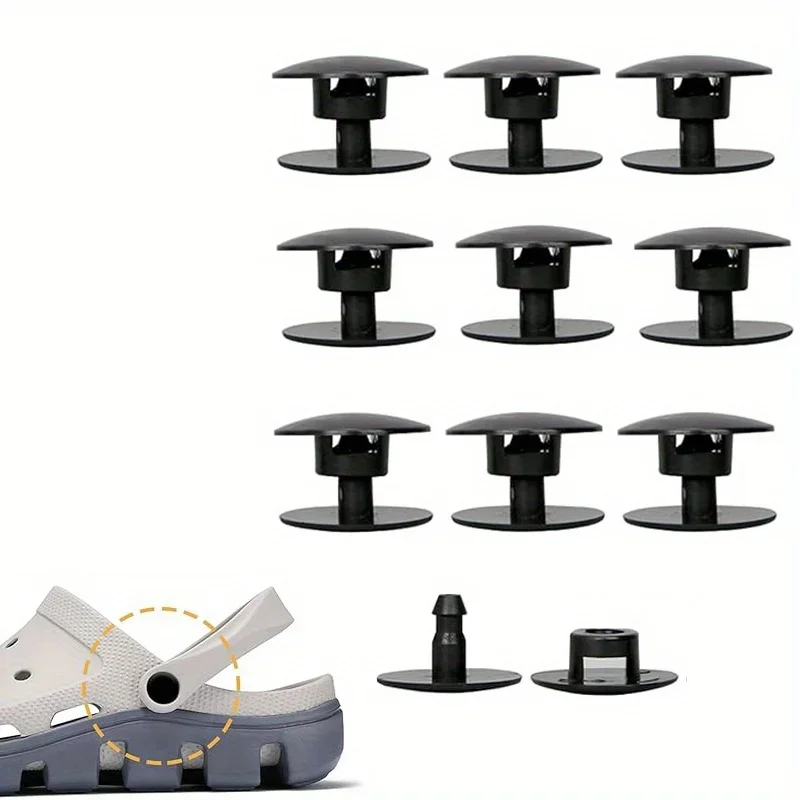 100pcs Plastic Shoe Rivets - Quick Repair Accessory for Foam Clogs and Slip-On Footwear - Durable Snap Fastener Buttons - Black