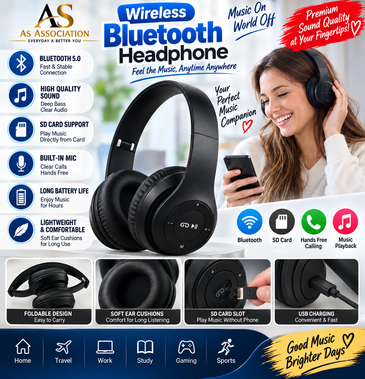 P47 On Ear Wireless Headphones Dynamic Plastic Mobile Phone Earphone with Volume Control / with Microphone / Noise-isolating Headset