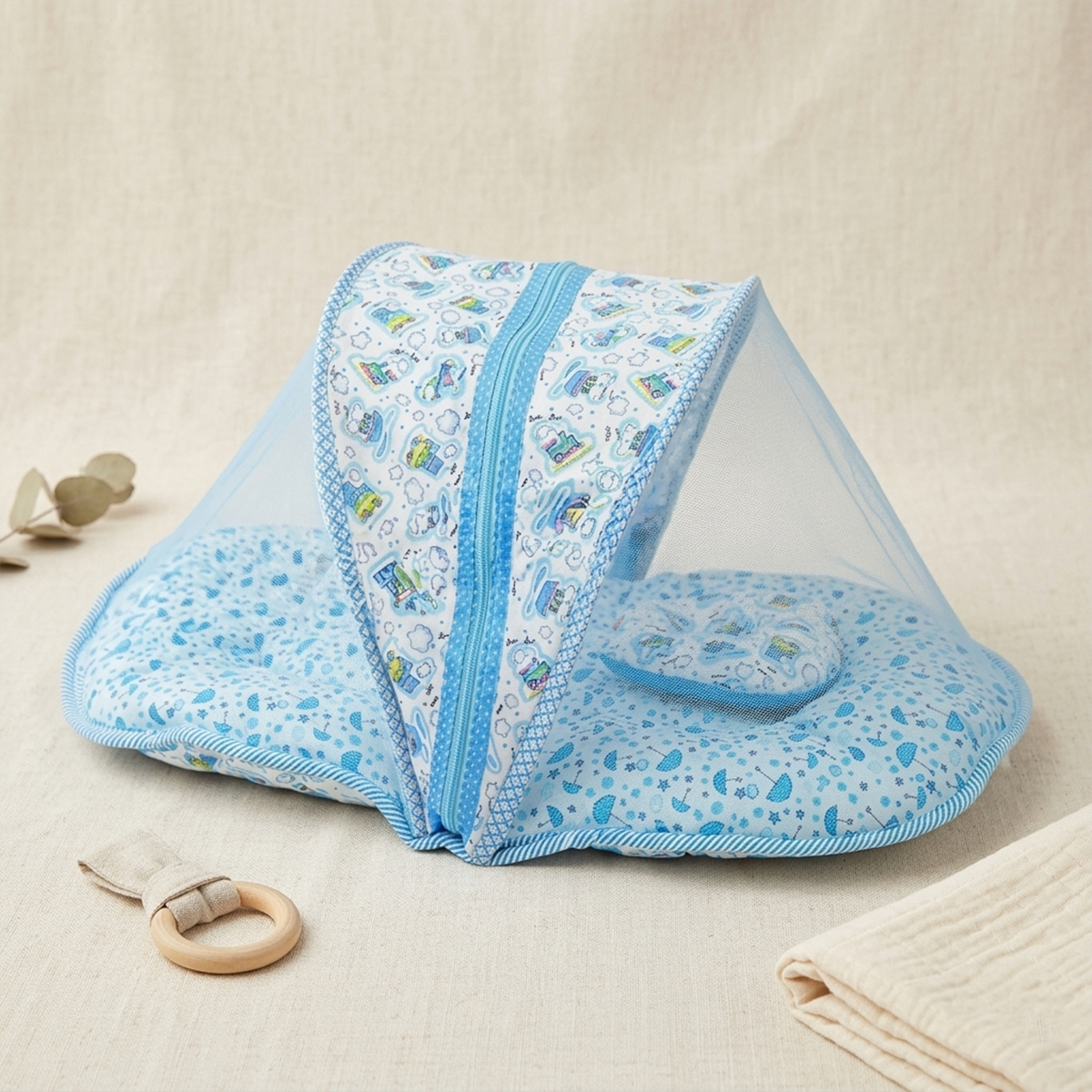 Super Baby Carry Cot With Net - Blue