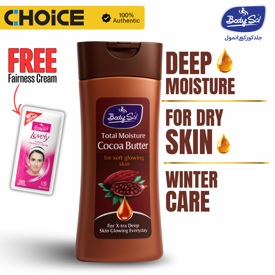 BodySol Cocoa Butter Body Lotion | Deep Moisturizing Lotion for Dry & Rough Skin | Winter Care Body Moisturizer | Non-Greasy | For Men & Women