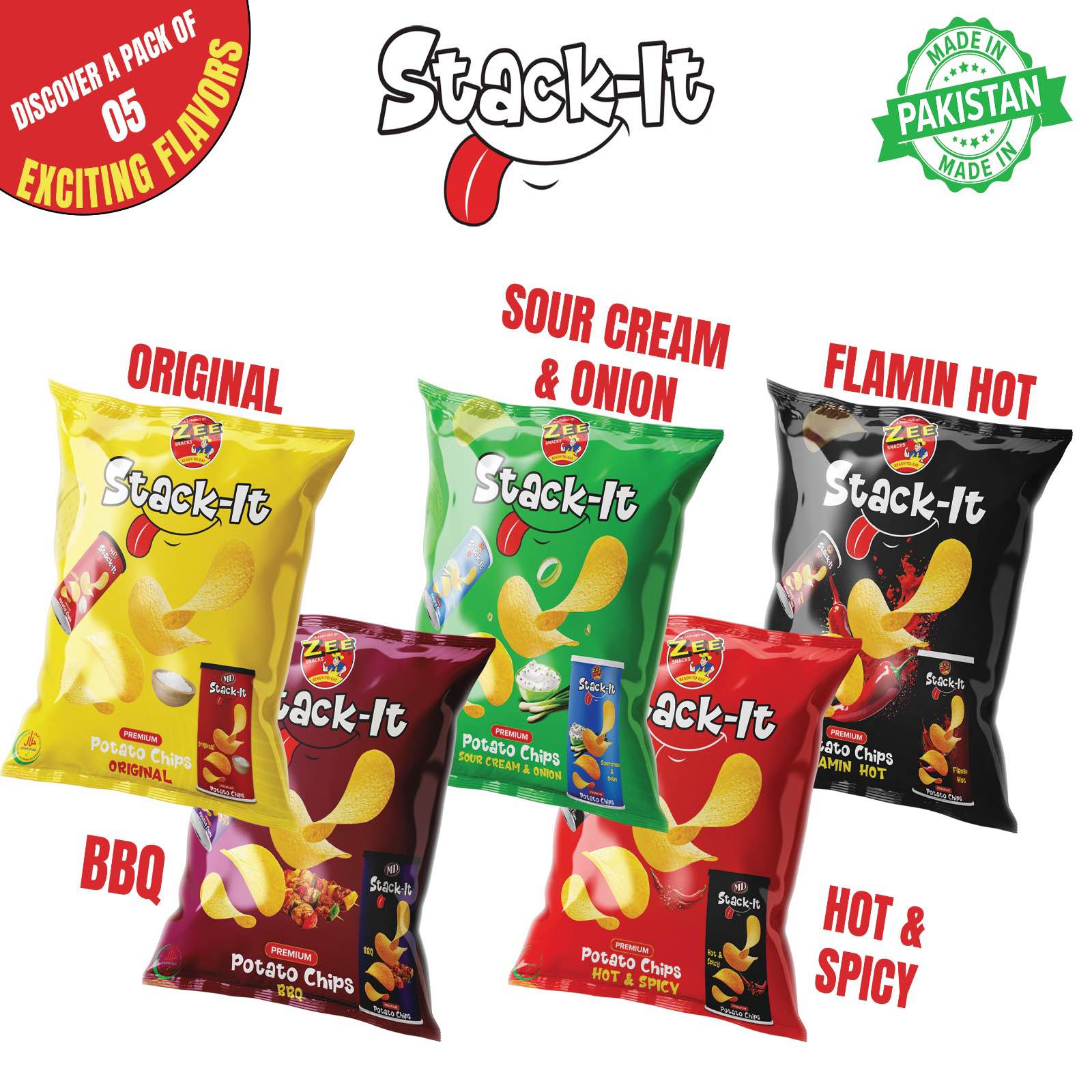 Stack-it Potato Chips MIX FLAVORS ( PACK OF 05) | Daraz.pk