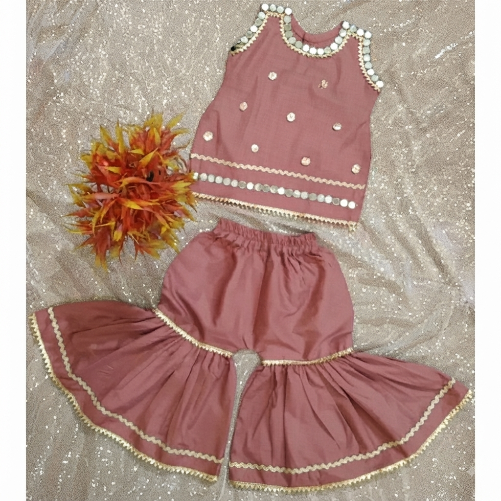 new stylish silk pink dress for girls with gharara shalwar and mirror Golden work tol class quality stuff