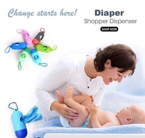 01 Dispenser + 05 Rolls Disopsable Baby Diapers Bag Box Kit Portable Baby Diapers Platics Bags Pet Waste Bag Box Kit Portable Baby Diapers Platics Bags Rubbish Bags Garbage Bag Removable Box Nappy Bag with Rope/hooks