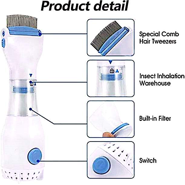 V Comb, Anti Lice Electric Comb, Head Lice Machine with Filters, Lice Removal Machine, Anti Lice Machine with Steel Comb, Rechargeable Anti Lice Comb with 4 Filters, Lice Egg Removal Machine V Comb Electronic Head Lice Removal Machine Anti Lice Machine