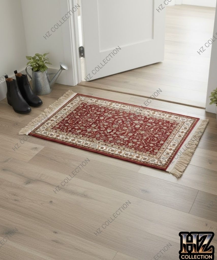 Elegant Floral/Geometric Poly-Cotton Rug - 1 Piece Traditional Design, Hand-Knotted Patterned Prayer Mat