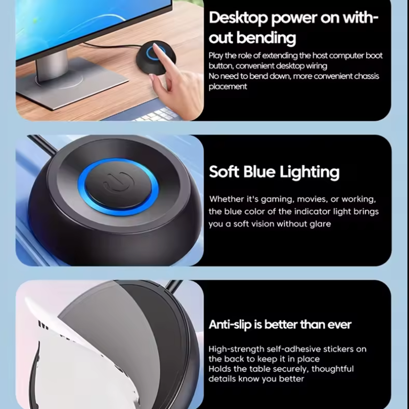 New External Desktop Switch LED Lights PC Motherboard Computer Startup Extension Cable Power On/Off Button For Desktop Computer