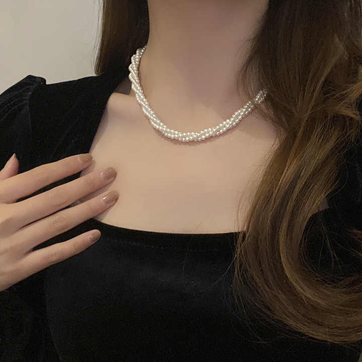 Stylish Multi-Layer Winding Pearl Necklace Women High-End Beads Necklace Temperament Irregular Necklace