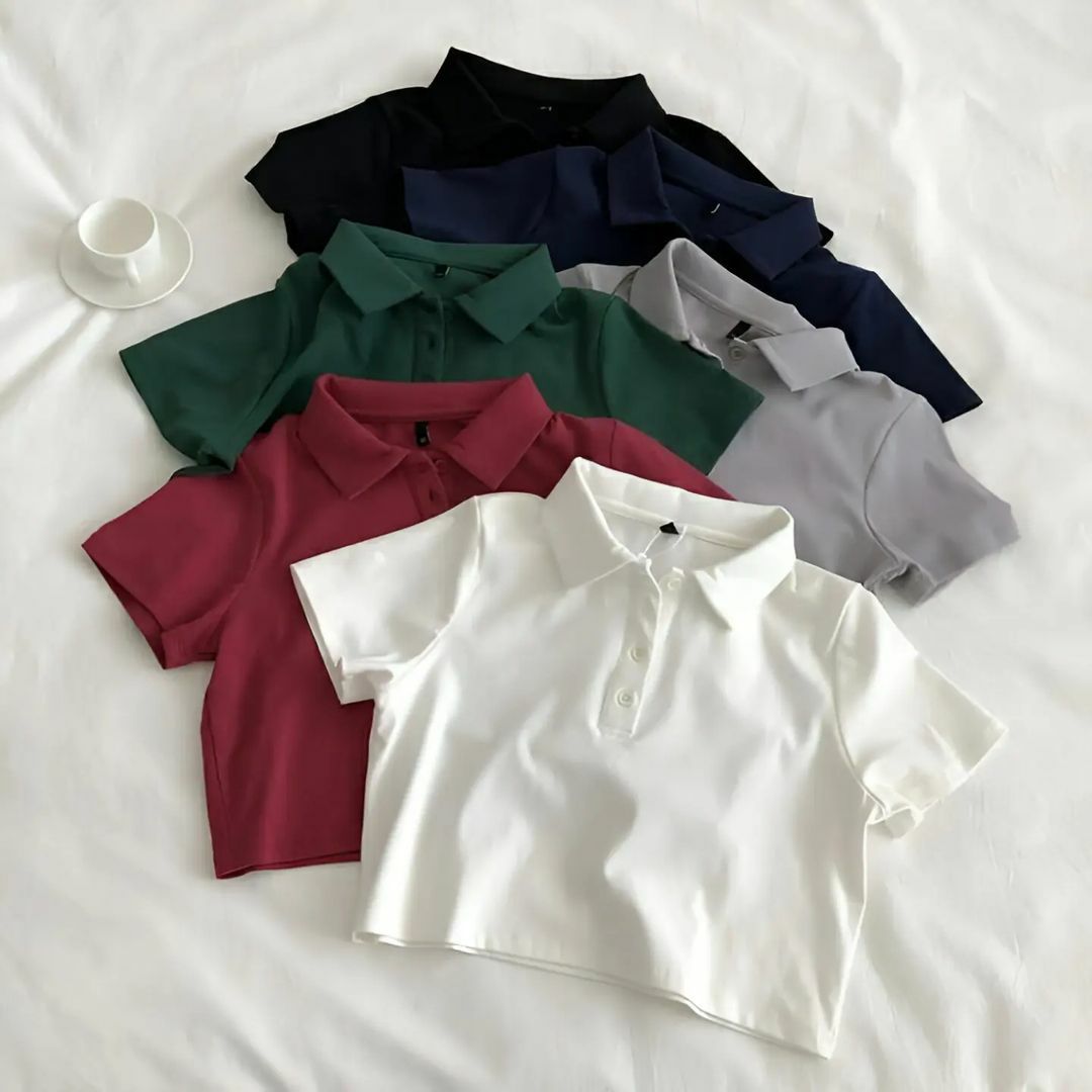 MI'TESORO Women's Short Sleeve Boxy Cropped Polo T-Shirt Polo Cropped T-Shirt - a timeless classic with a modern twist! for Girls/Women