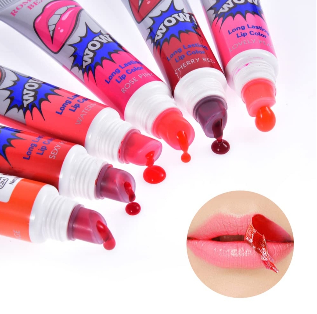 Long Lasting And Waterproof Peel Off Wow Lipsticks - 6 pcs - Multocolours Availble - Same as shown in Pictures