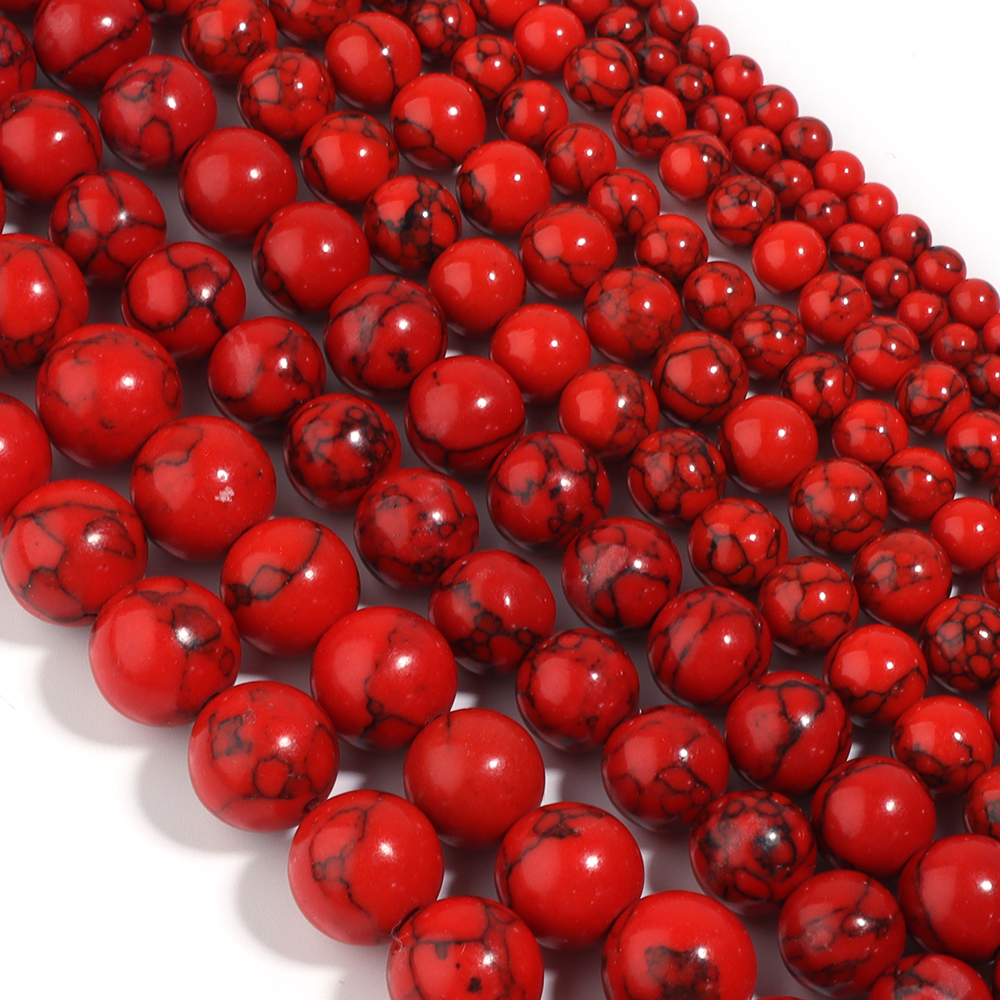 1 Strand Red Turquoise Stone Beads 4/6/8/10/12mm Round Natural Gemstone Bead for DIY Bracelet Necklace Jewelry Making Wholesale