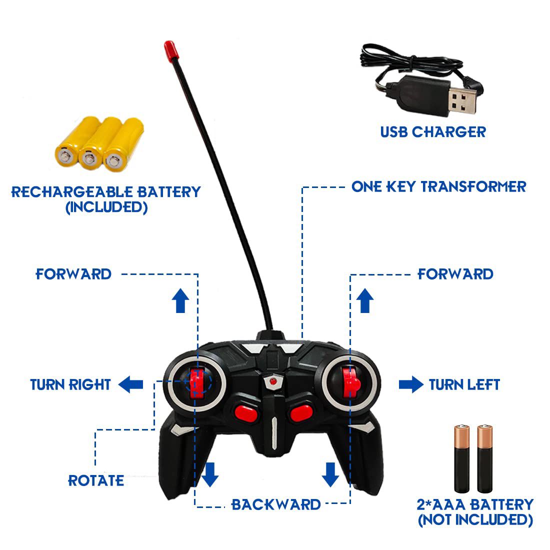 Transformer Remote Control Robot Car Independent 2.4G Robot Deformation RC Car Toy with One Key Transformation & 360 Speed Drifting 1:18 Scale - Blue