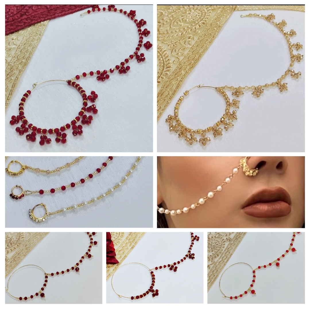 Fashion! Bridal Pearls Nose Ring (Nath) With Stylish Chain