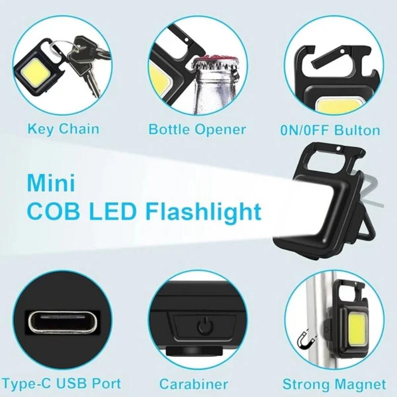 COB Small Flashlight, Keychain Work Light, USB Rechargeable, Mini LED Handheld t, 3 Light Modes Portable Pocket Light for Gift, Camping Emergency Fishing, Aluminum Random color