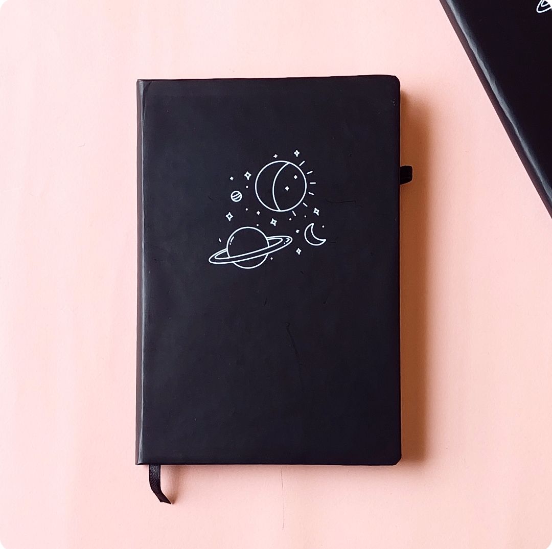 Space Doodle Minimalistic Black BuJo Notebook Dot grid Diary Dotted