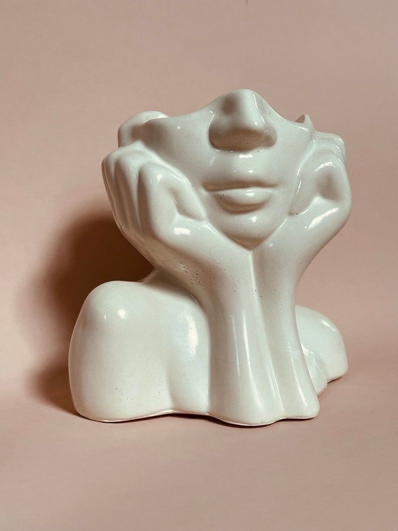 Flower concrete vase head vase Asthetic home decor Handmade