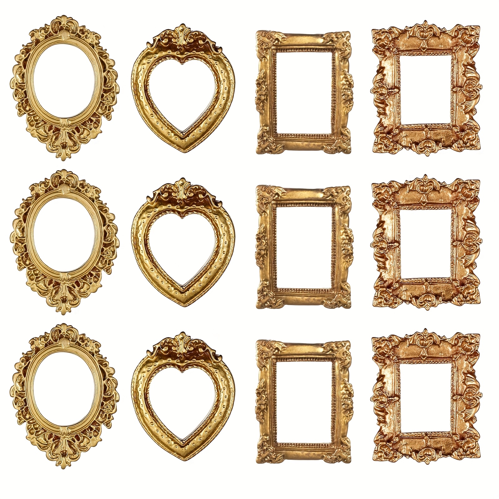 12pcs Vintage Mini Picture Frames Elegant Golden Tone Baroque Resin Wall Mounted Display Cases Wedding Christmas Home Decor