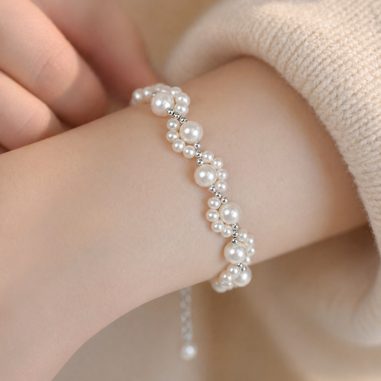 Elegant Cat's Paw Pearl Beaded Bracelet for Girls & Women Fashion Jewelry Cute Charm Bracelet