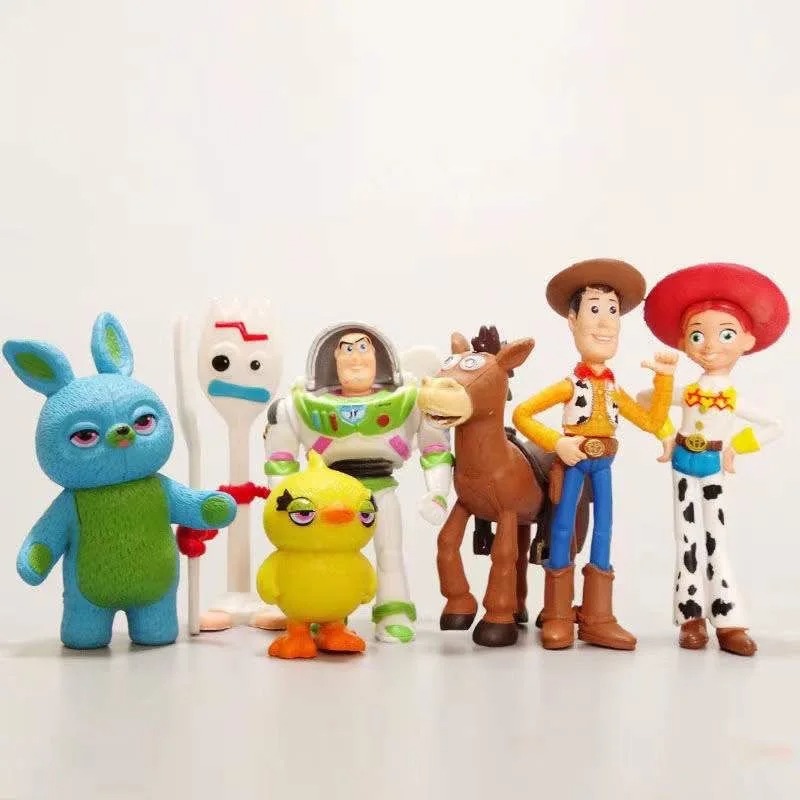 7Pcs Toy Story 4 Action Figures Toy Woody Jessie Buzz Lightyear Forky Pig Bear Figura Model Doll Figurine Boy Birthday  S