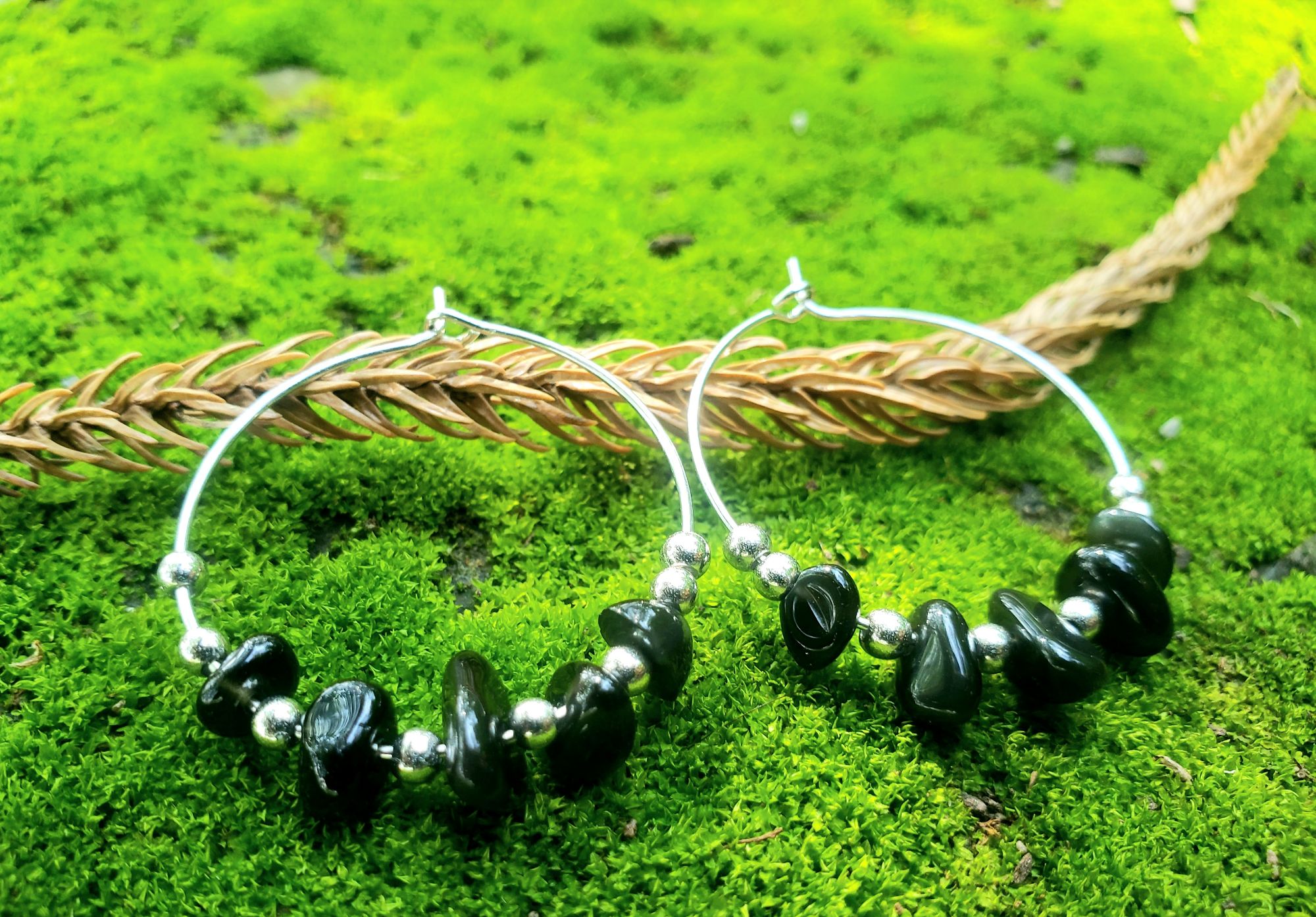 Black Obsidian gem Earrings (round), genuine crystal jewelry
