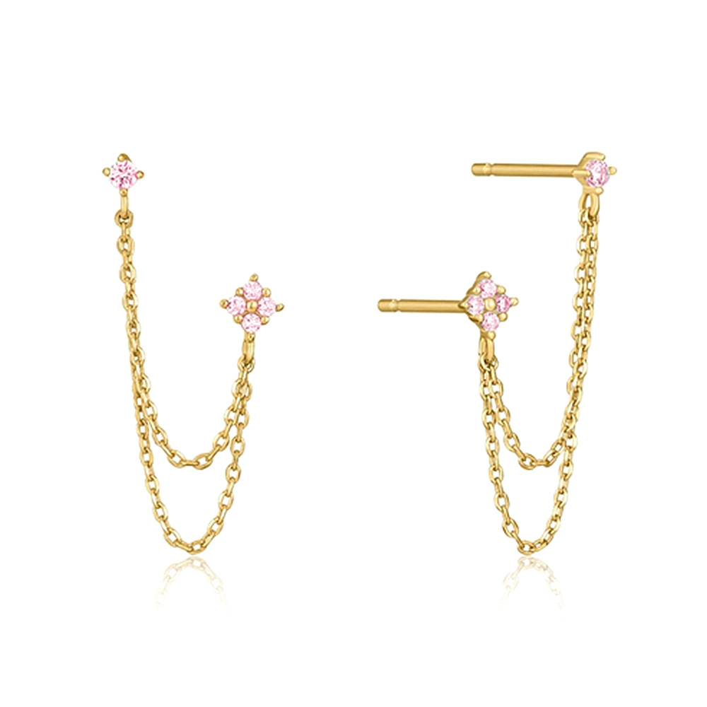 Huitan  Double Ear Studs Tassel Chains Hanging Earrings for Women Ear Piercing 3 Metal Color Luxury CZ Hot Jewelry