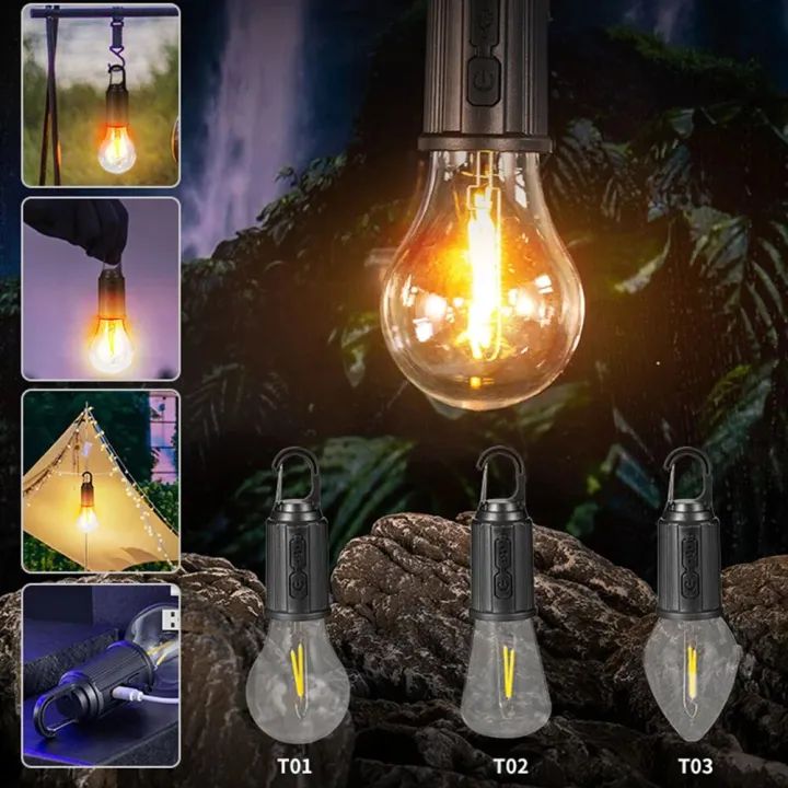 Outdoor Camping Hanging Type-C Charging Retro Bulb Light, Outdoor Hanging Tent Light Bulb