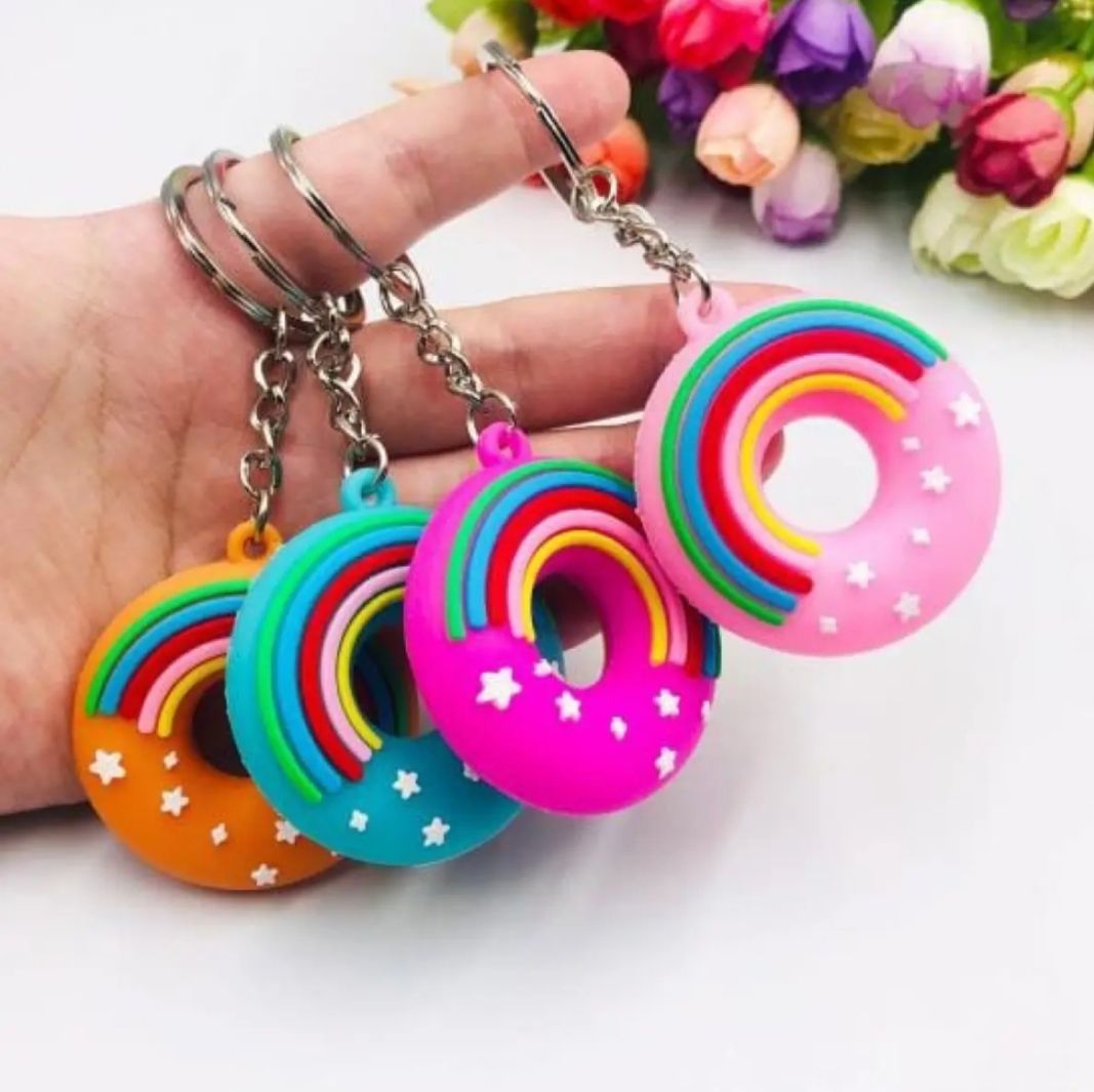 Donut Shape Rainbow Color Silicone Keychain Cute Key Ring Bag Backpack Accessory Gift