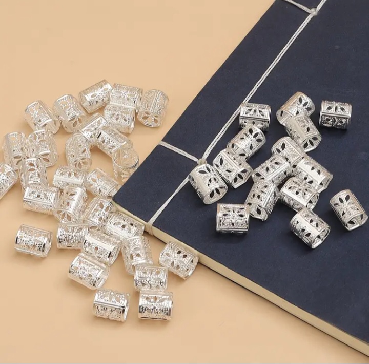10pcs Hollow Out Dreadlocks Silver Beads Hair Braid Metal Clips
