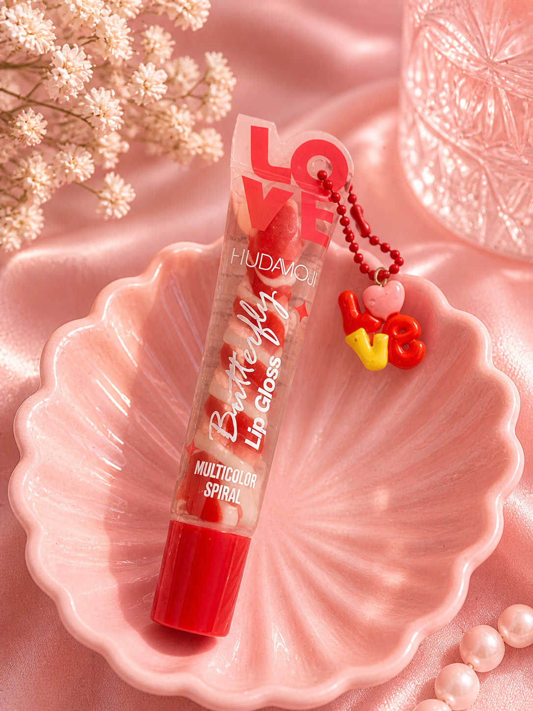 Spiral Love Multi Color Lip Gloss Set with Cute Love Keychain