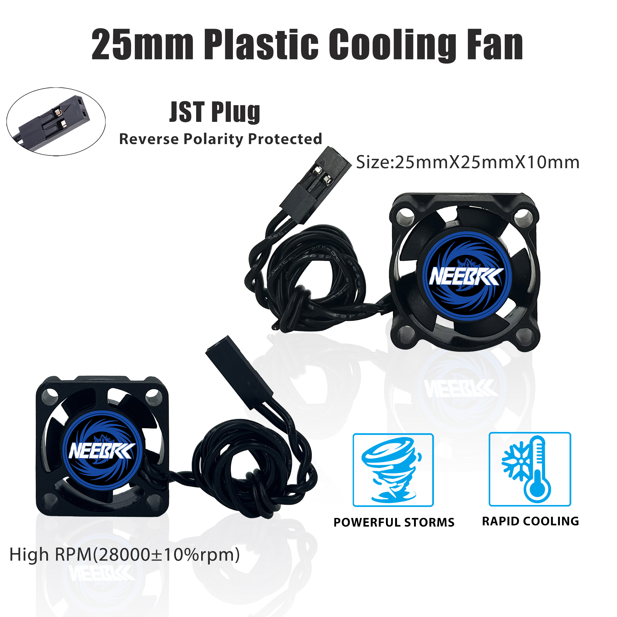 NEEBRC 25/30/35/40/45/50mm RC Motor Cooling Fan High Wind Rapid Heatsink 10000-30000RPM 5V-12V JST Plug for 28/36/42mm Motor ESC