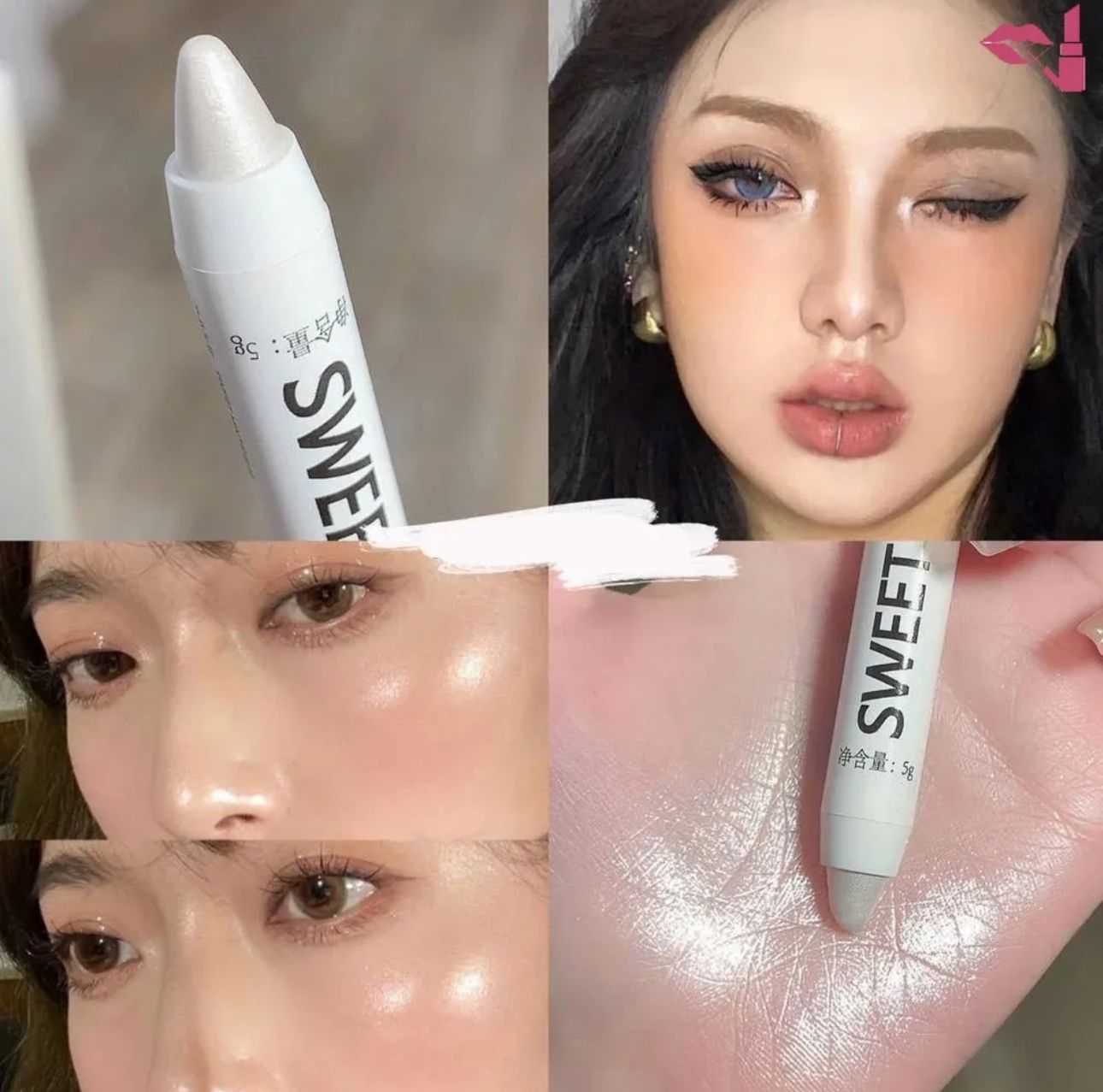 1-PC KS-ONE  Silver Pearlescent Waterproof Highlighter Pen/ Novice Long Lasting Flash Lying Silkworm Eye Shadow Makeup Highlighter Stick  Shimmer Highlighter Pen  Waterproof Eyeshadow Stick  Illuminating Makeup Stick  Face Glow Highlighter