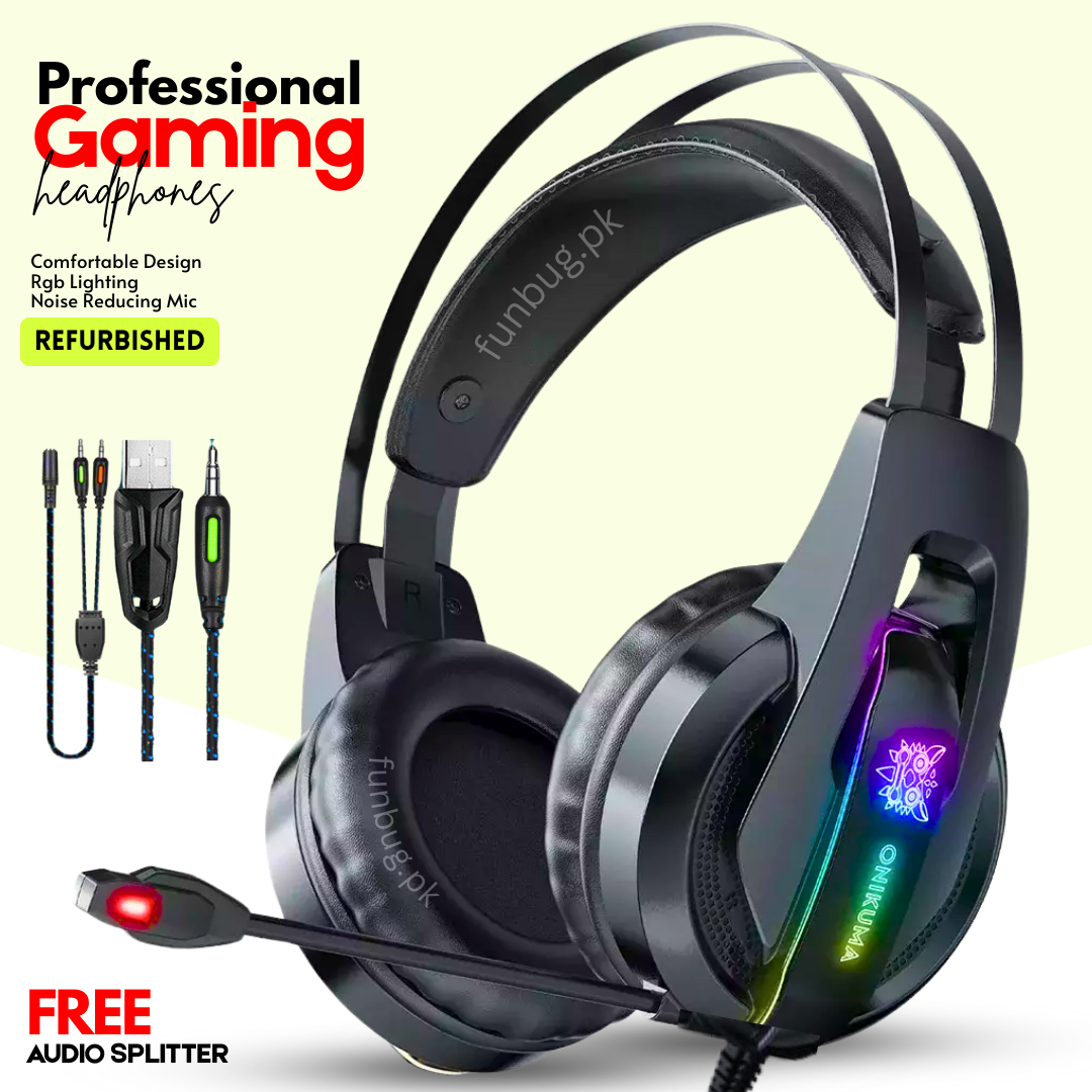 100% Original Branded Gaming Headset RGB with Noise Reducing Microphone ~ Over the Ear Gaming Headphones with Stereo Sound for Pubg Mobile PC Laptop Computer PlayStation4 Xbox PS4 PS5 Nintendo Switch & Android ~ 3.5mm Wired Headphone Bass ~ By FunBug
