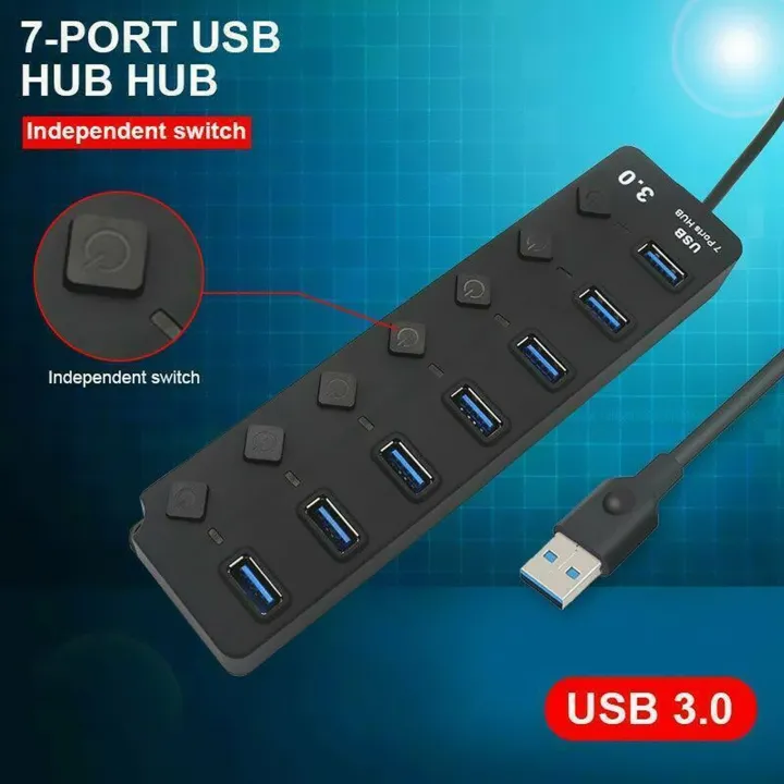 4 / 7 Port USB 3.0 Hub Multi Splitter Charger Power Adapter Multiple Expander Hubs With Switch For Laptop