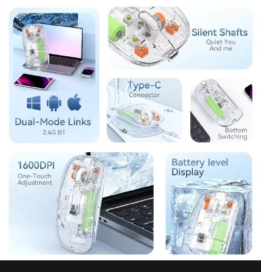 Transparent Wireless + Bluetooth Dual-Mode Rechargeable Mouse